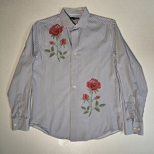 Murano Corsa Di Cavalli Derby Collection Slim-Fit Placed Rose Stripe Print